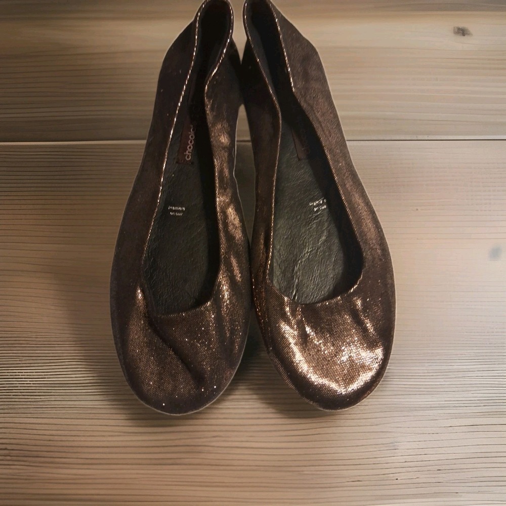 Chocolate Schu Bar Bronze Metallic Ballet Flats Round Toe Slip On Shoes Size‎ 39